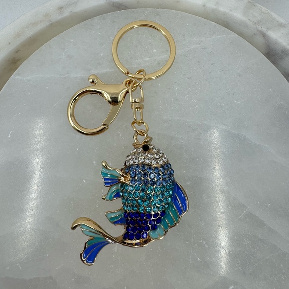2/$20 Big Sparkly Koi Goldfish Keychain Blue - Picture 3 of 8